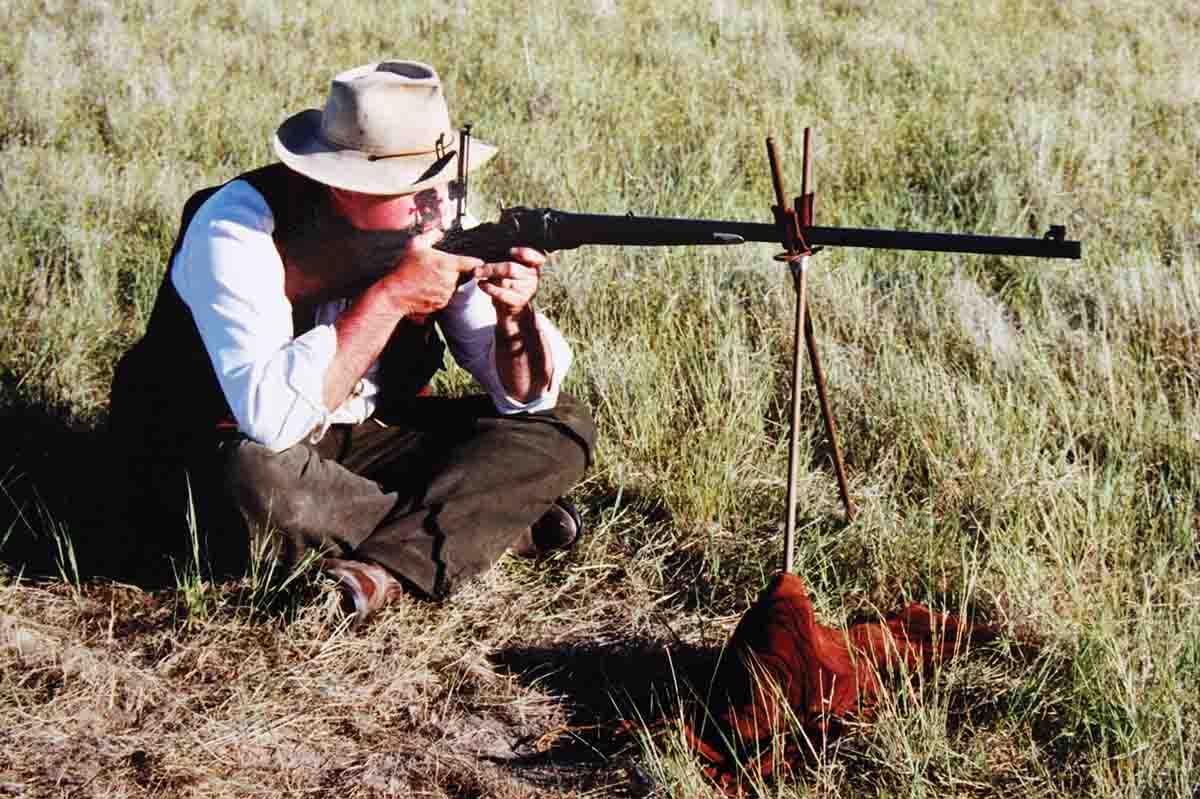 Harvey with his .45-110 Sharps at the Quigley Match in 1997.